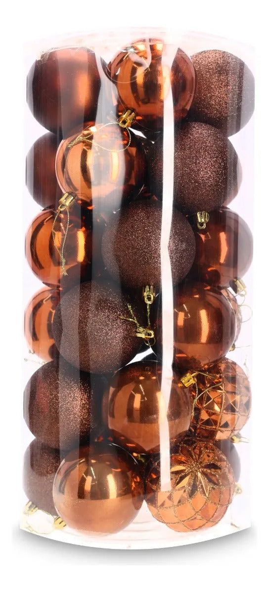 Set Esferas Navideñas Lluvia Cobre Metálico 8 Cm 30 Piezas
