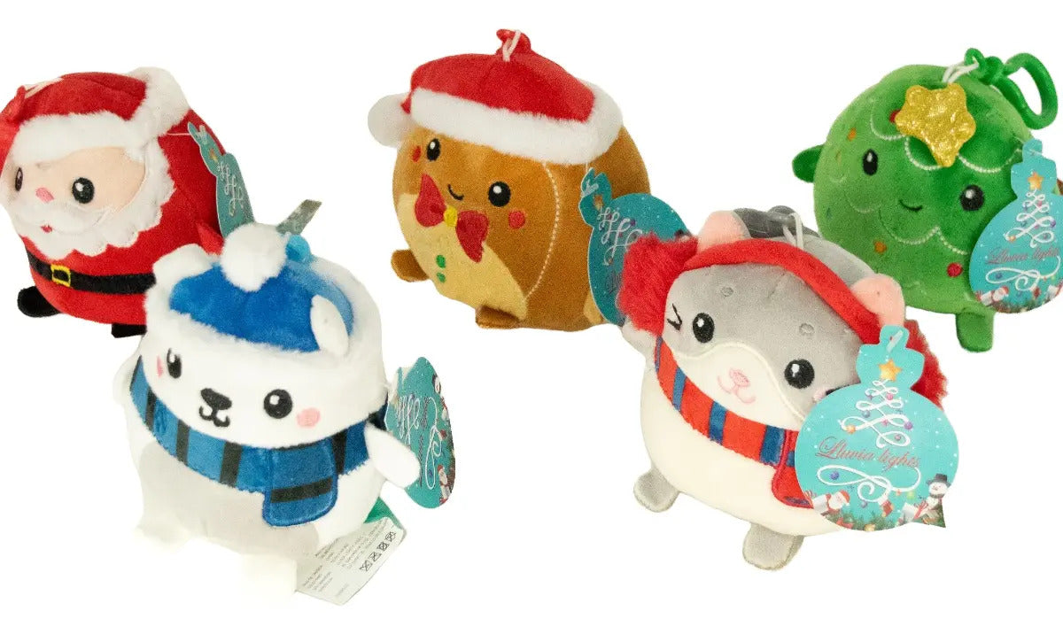 Decoracion 5 Muñecos Navideños Arbol,santa Y Gato 10x8x8 Cm