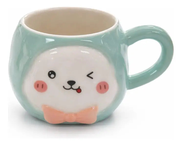 Taza Decorativa Conejo Pastel Con Orejas Y Moño 380 Ml