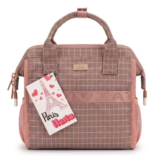 Lonchera Lluvia Rosa Diseño Cuadriculado Unisex