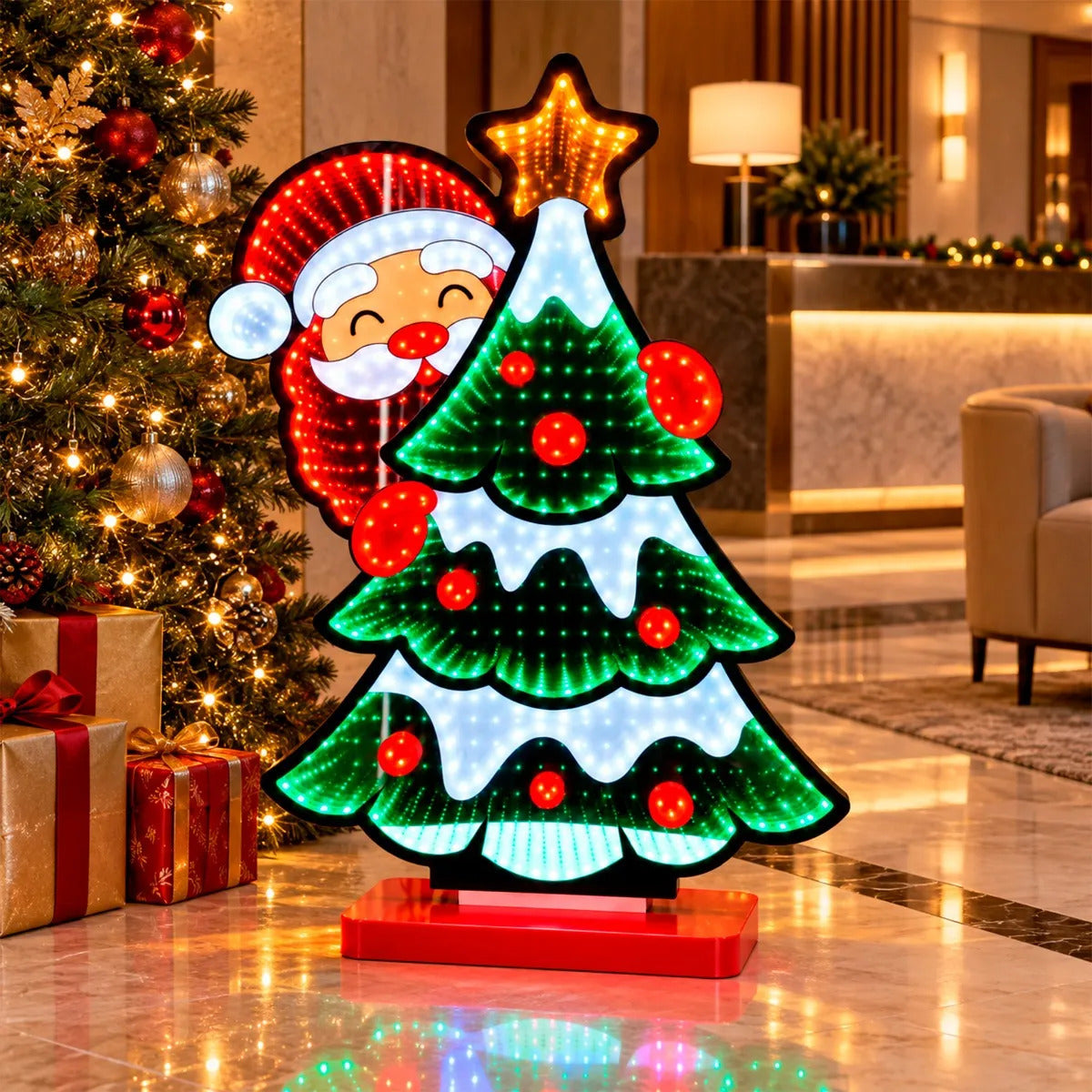 Pino Navideño Lluvia con Santa Luz Infinita 58 cm