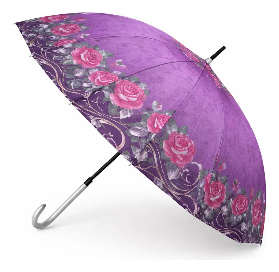Paraguas Tipo Bastón Estampado Floral Resistente 16 Varillas