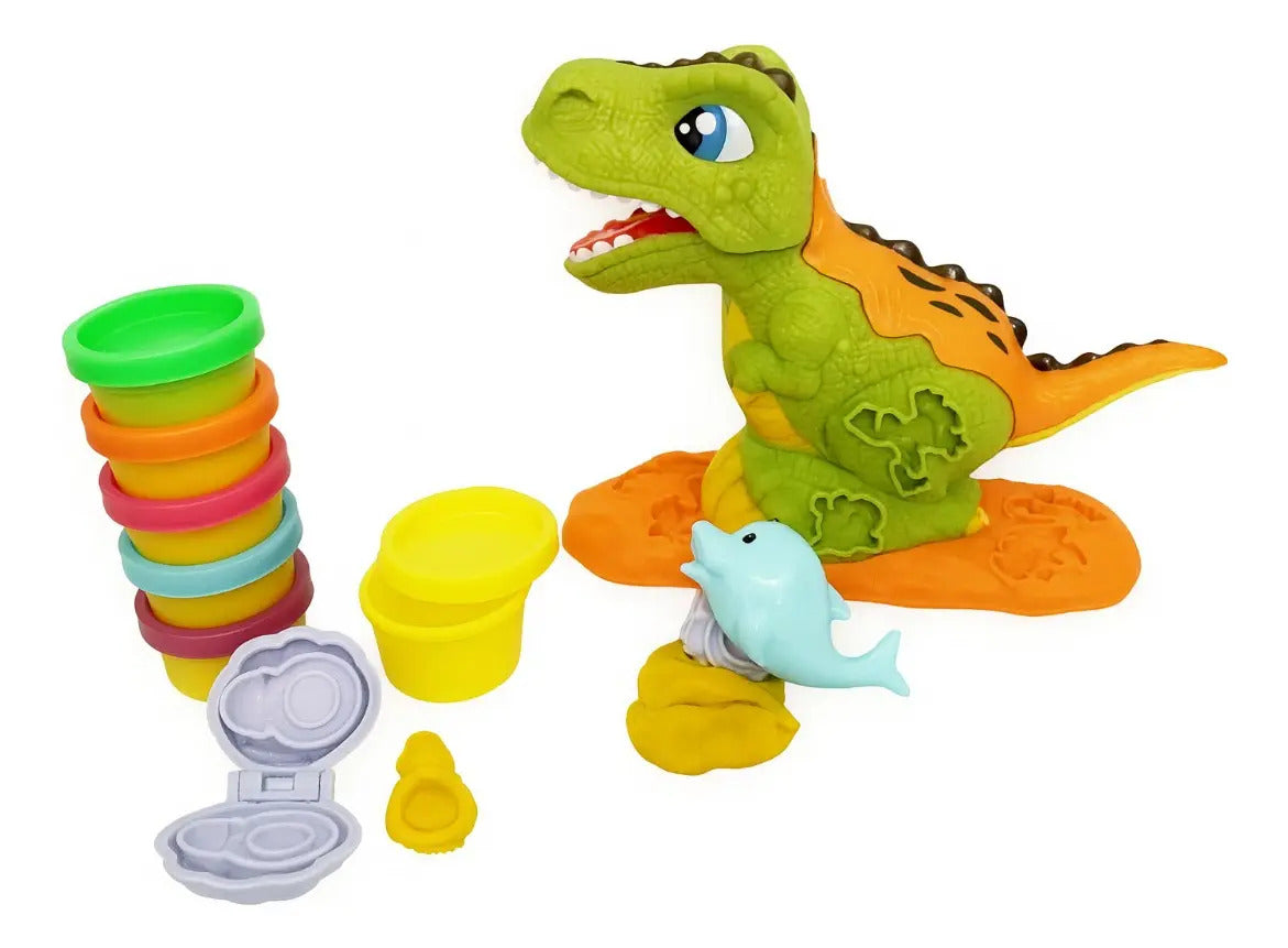 Set De Plastilina Dinosaurio Con Moldes Y 5 Plastilinas