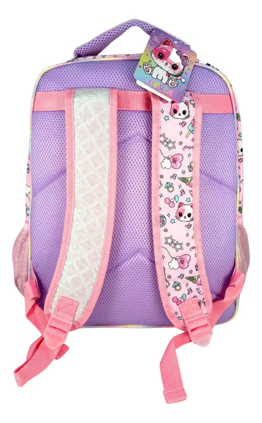 Mochila Primaria Set 3 Piezas Marca Lluvia Gato Con Lentes
