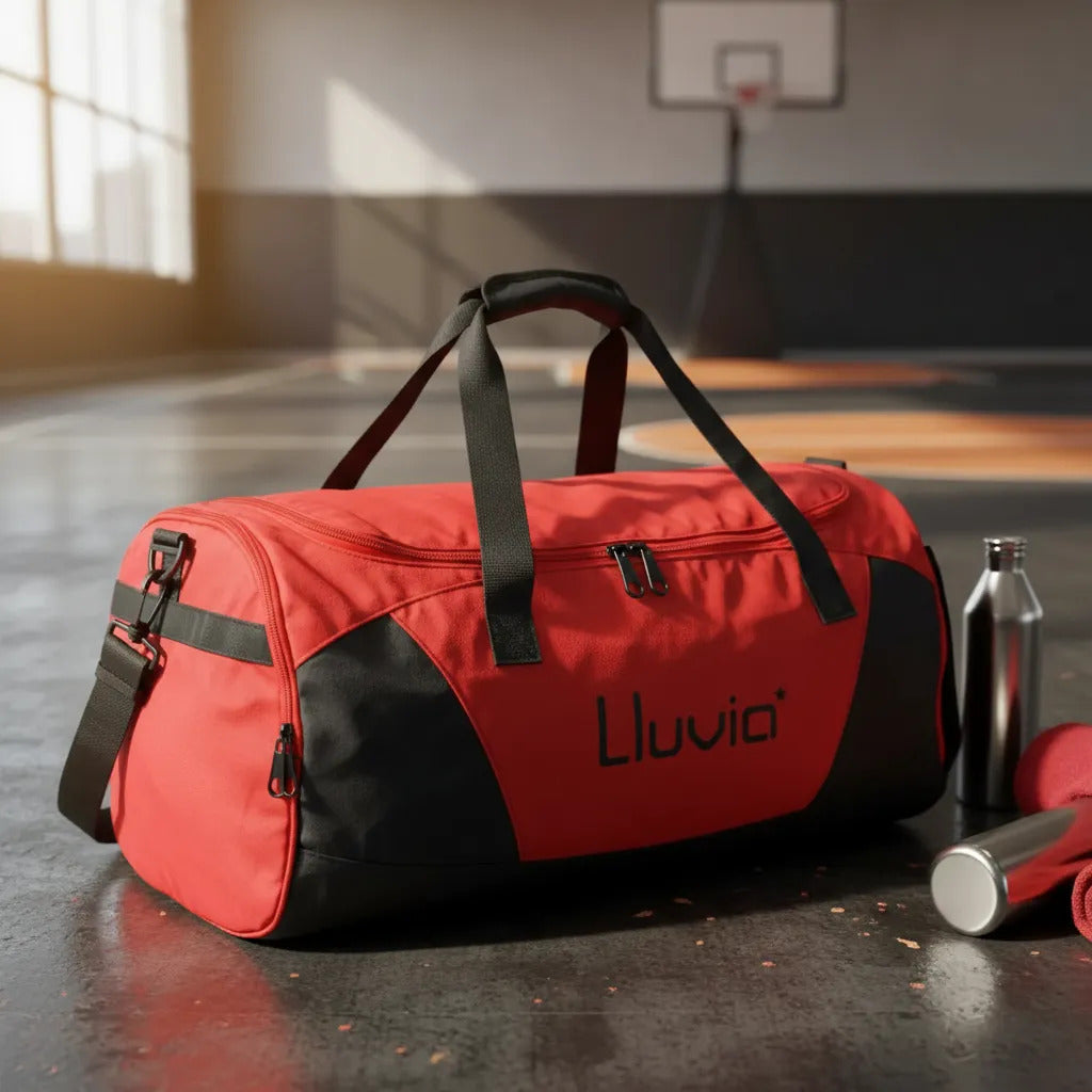 Maleta Deportiva Lluvia Rojo Negro Amplia Con Compartimento