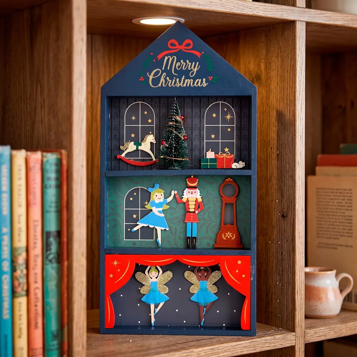 Casa De Navidad lluvia Madera Bailarinas Y Cascanueces 36 Cm