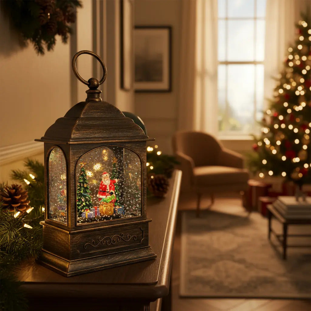 Lampara En Forma De Farol Navideño Con Santa 21x22x8 Cm