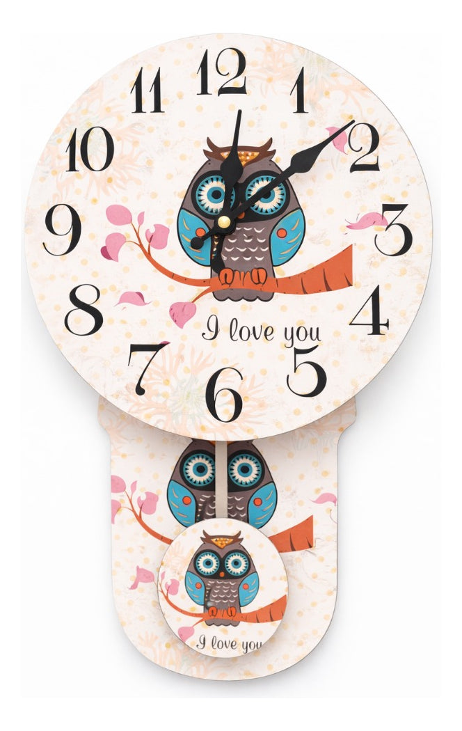 Reloj De Pared Lluvia Búhos Madera 35x3x23 Dos Colores