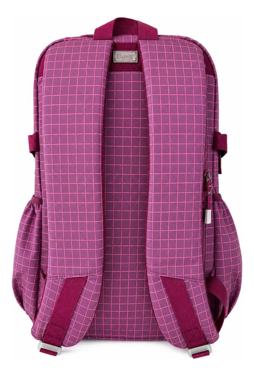 Mochila Escolar Juvenil Lluvia Magenta Diseño Cuadros
