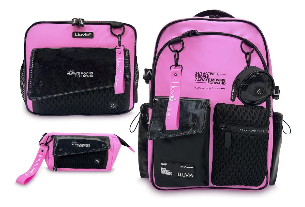 Set Escolar Lluvia Rosa de 3 Piezas con Monedero