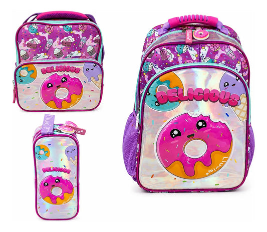 Set Escolar Lluvia Tres Piezas Dona Delicious Holográfica