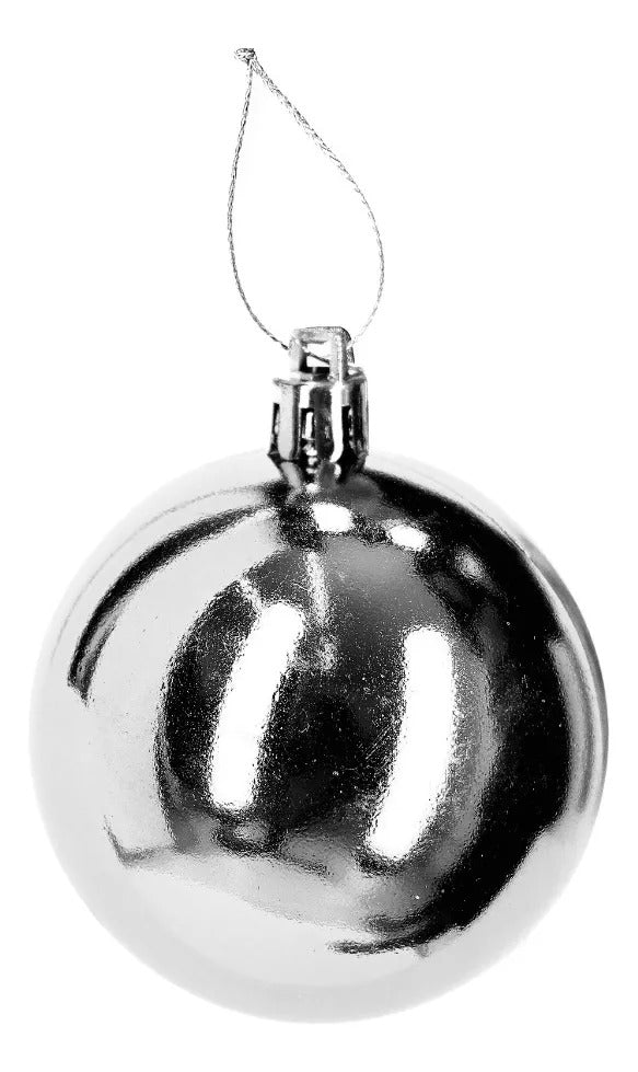 Set Esferas Navideñas Lluvia 30 Piezas Plata Relieve 6 Cm