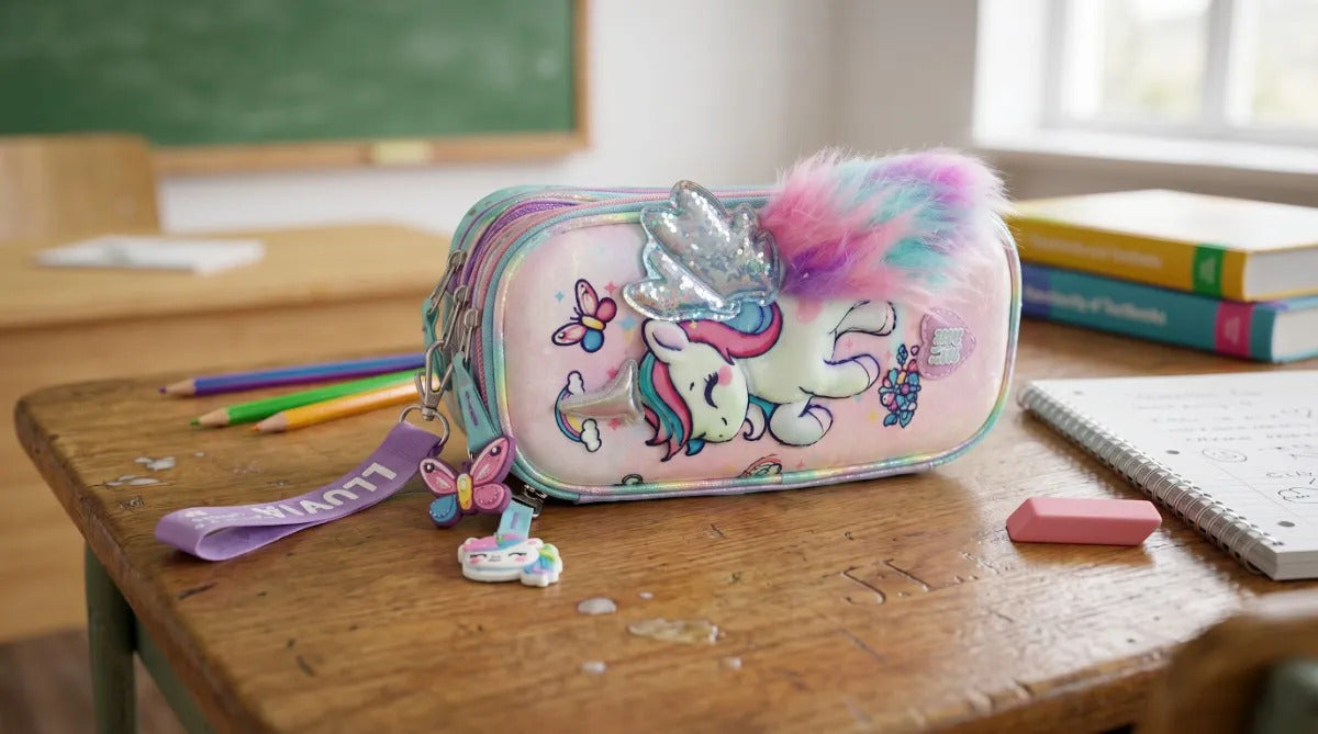 Lapicera Lluvia Unicornio 3d Con Luz Triple Compartimento