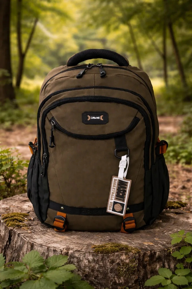 Mochila Juevenil Lluvia Verde Olivo Moderna Con Detalles Naranja