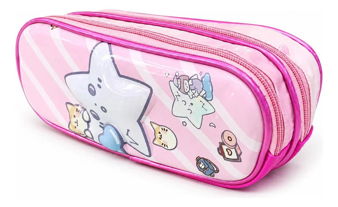 Set Escolar Tres Piezas Mochila Estrella Kawaii Rosa