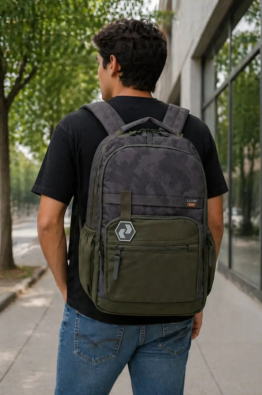 Mochila Lluvia Juvenil  Verde Olivo Con Diseño Camuflaje