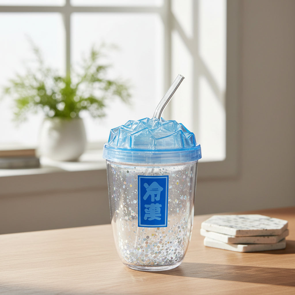 Vaso 450 Ml Con Glitter Suelto Tapa Hielo Diseño Creativo