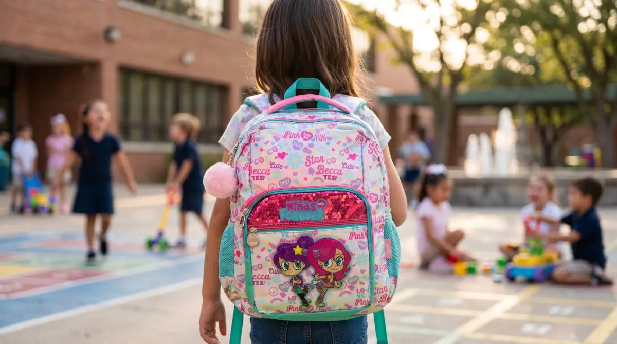 Mochila Escolar Ruz Onix Niñas Jugando Color Rosa Con Lentejuelas