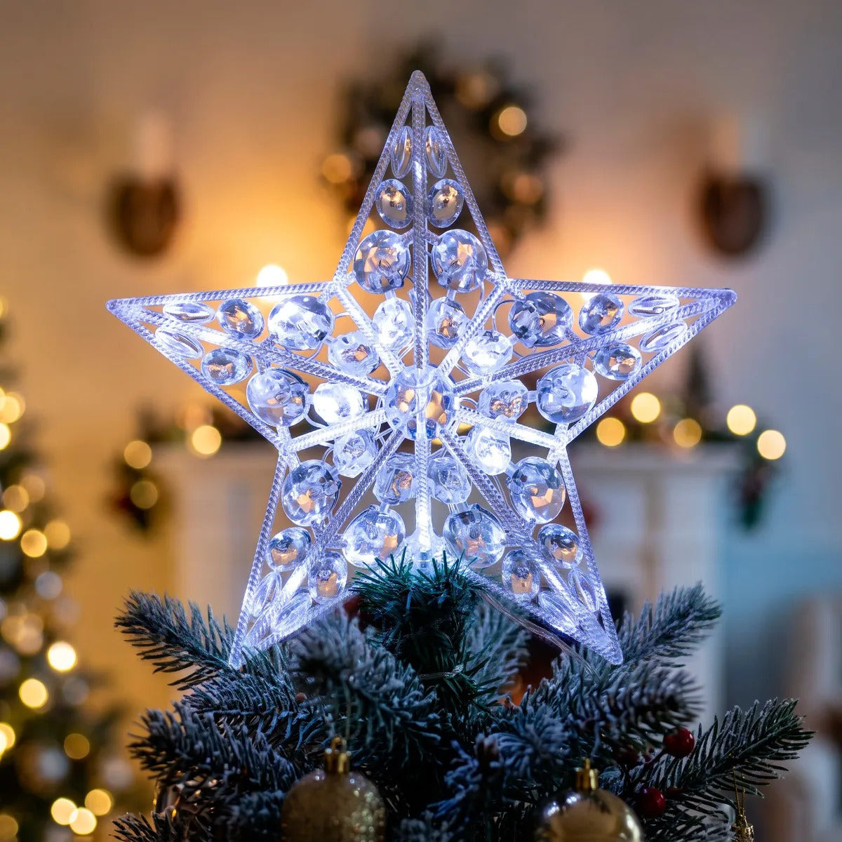 Punta De Árbol JL Estrella Cristalina 20 Luces Led 20 Cm