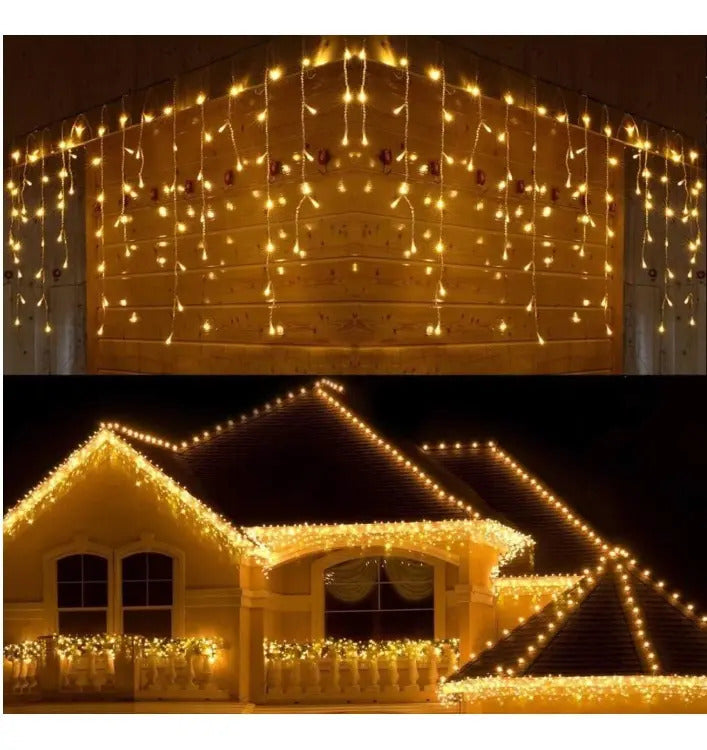 Cortina Navideña 800 Luces Luz Cálida 3x3 M Luz Fija Luvia