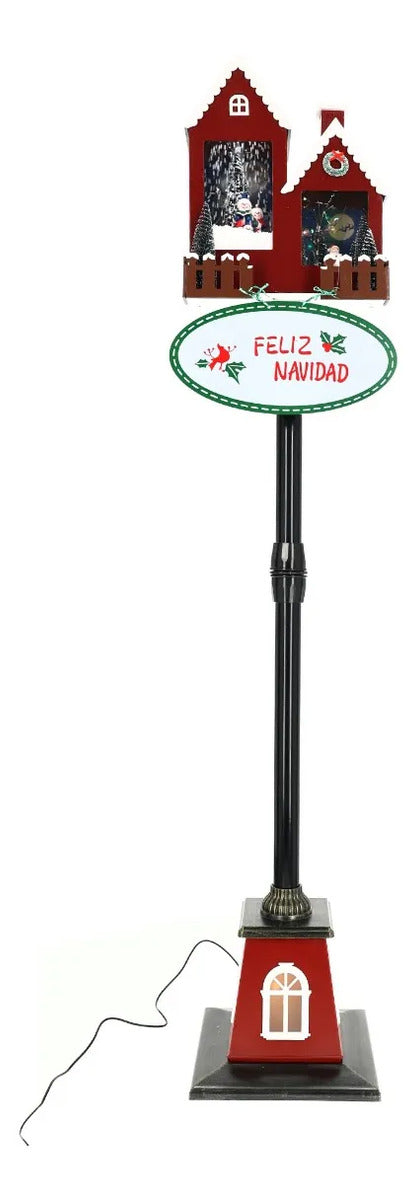 Faro Navideño lluvia Con Casas Iluminadas Y Luz Usb 100 Cm