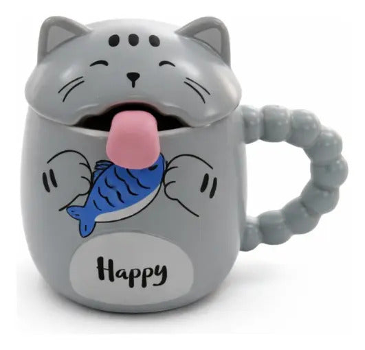 Taza Kawaii Gato Con Lengua Naughty Happy Playful 380 Ml