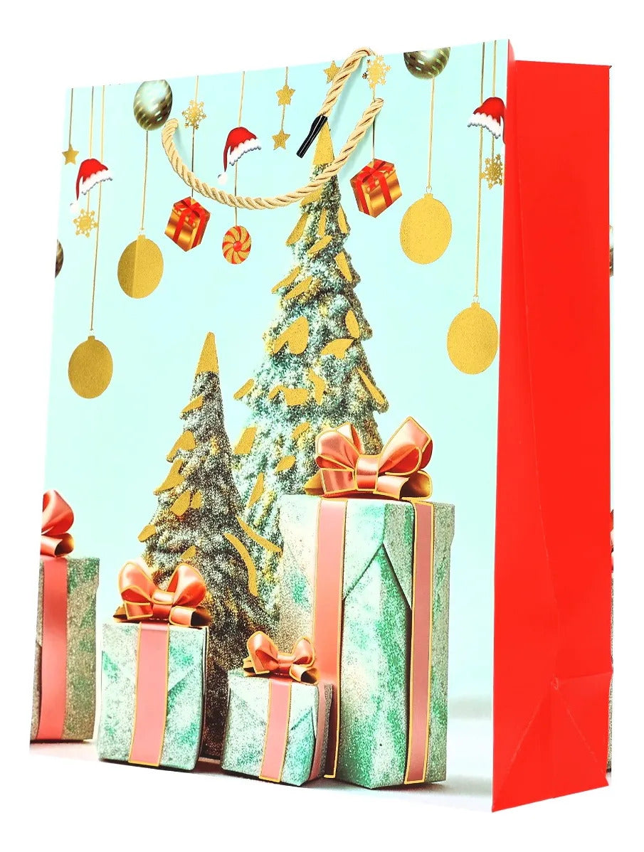 Bolsas de Regalo Navideñas Lluvia Tonos Cálidos 12 Pzas 32cm