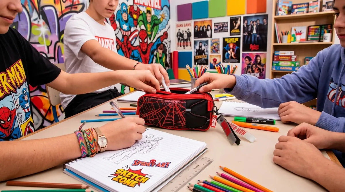 Lapicera Escolar Ruz Spider-man Negro Con Rojo Triple Cierre