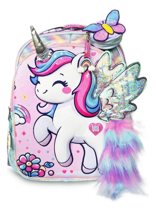 Set Escolar Lluvia Lila Unicornio Arcoiris 3D y Monedero