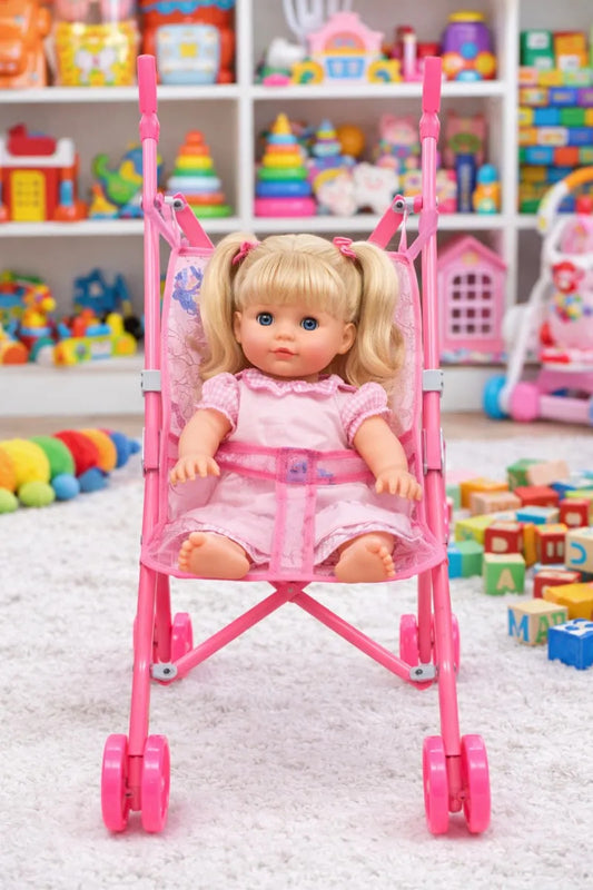 Carriola Para Muñeca Infantil Con Doble Rueda Rosa 50 Cm