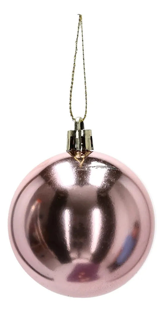 Set Esferas Navideñas Lluvia Rosa Champagne Glitter 6 Cm