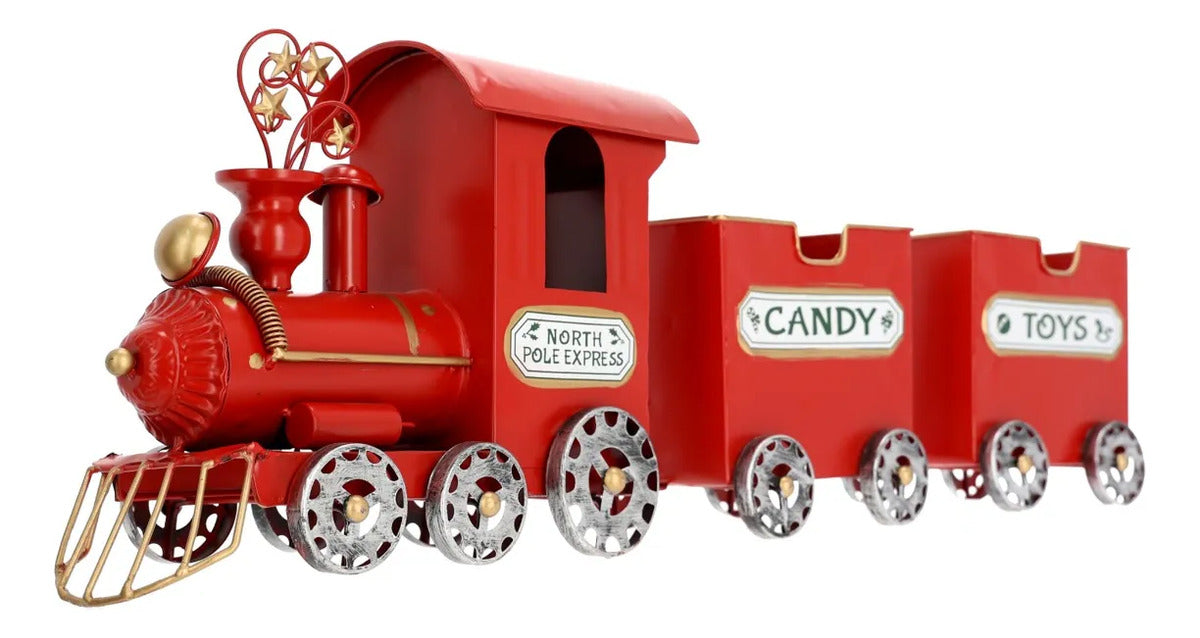 Tren De Navidad lluvia Metálico Rojo Vintage 80 Cm