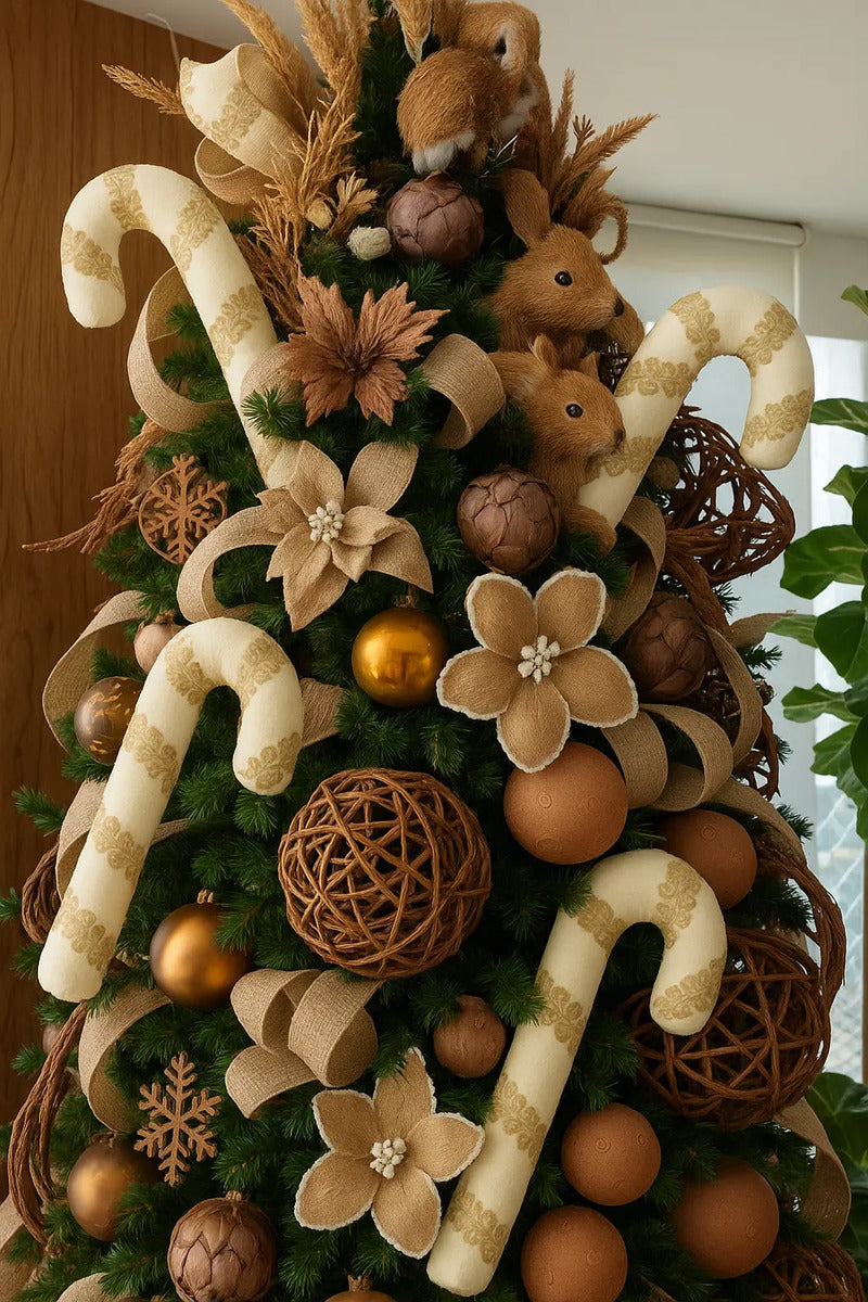 Figura Bastón Navideño Grande En Tonos Dorados 57x8x21