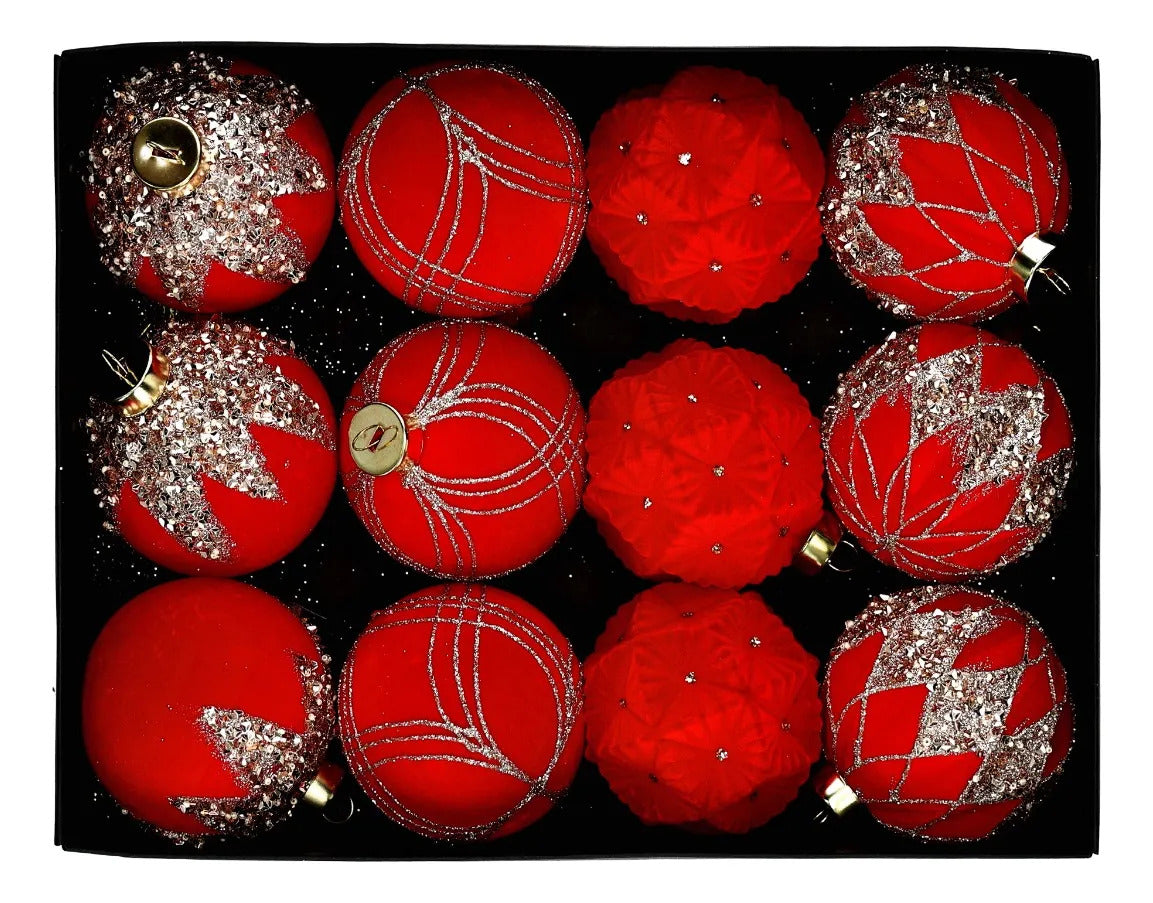 Esferas Navideñas lluvia Rojo Glitter Champagne 12 Piezas