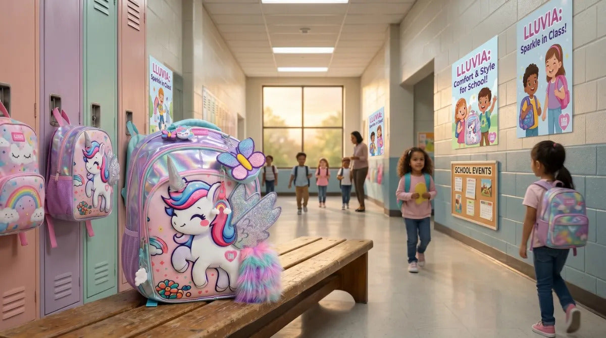 Mochila Escolar Unicornio Lluvia Tornasol Mariposa Monedero
