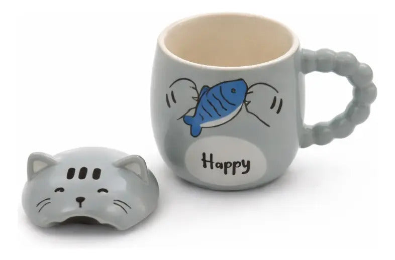 Taza Kawaii Gato Con Lengua Naughty Happy Playful 380 Ml