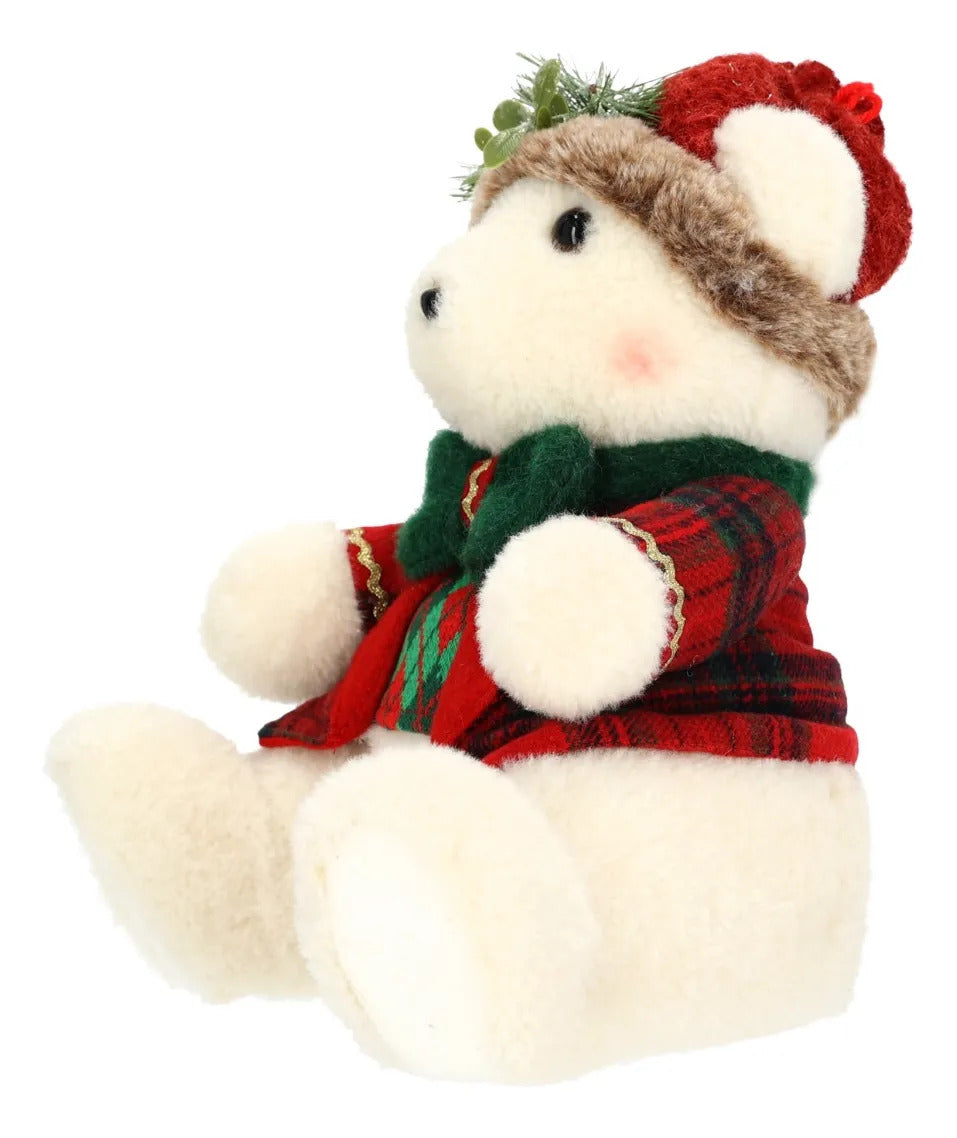 Osito Navideño Blanco Crema con Moño Verde 32 cm