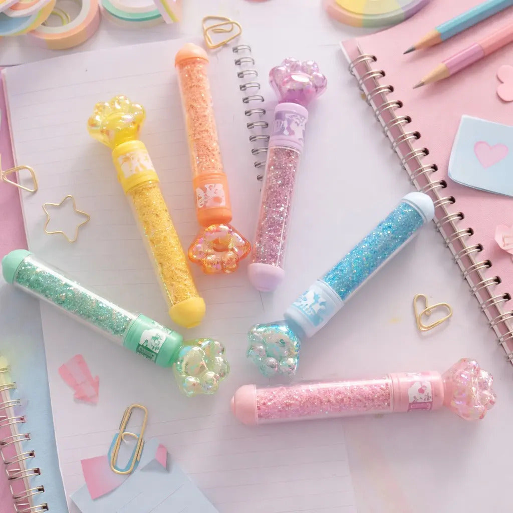 Marcatextos Kawaii 6 Piezas Tapa Figura Huellita Gliter