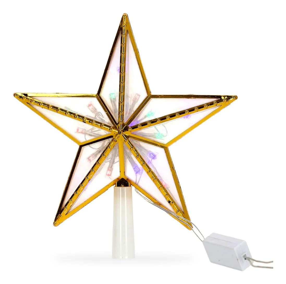 Punta de Árbol Lluvia Estrella Dorada Multicolor 16 Luces