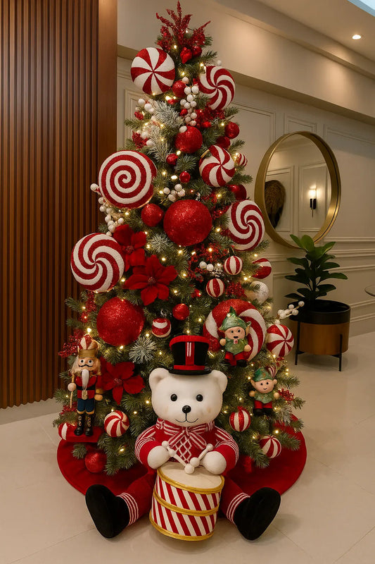 Muñeco Navideño Osito Tamborilero De Terciopelo 32x22x33