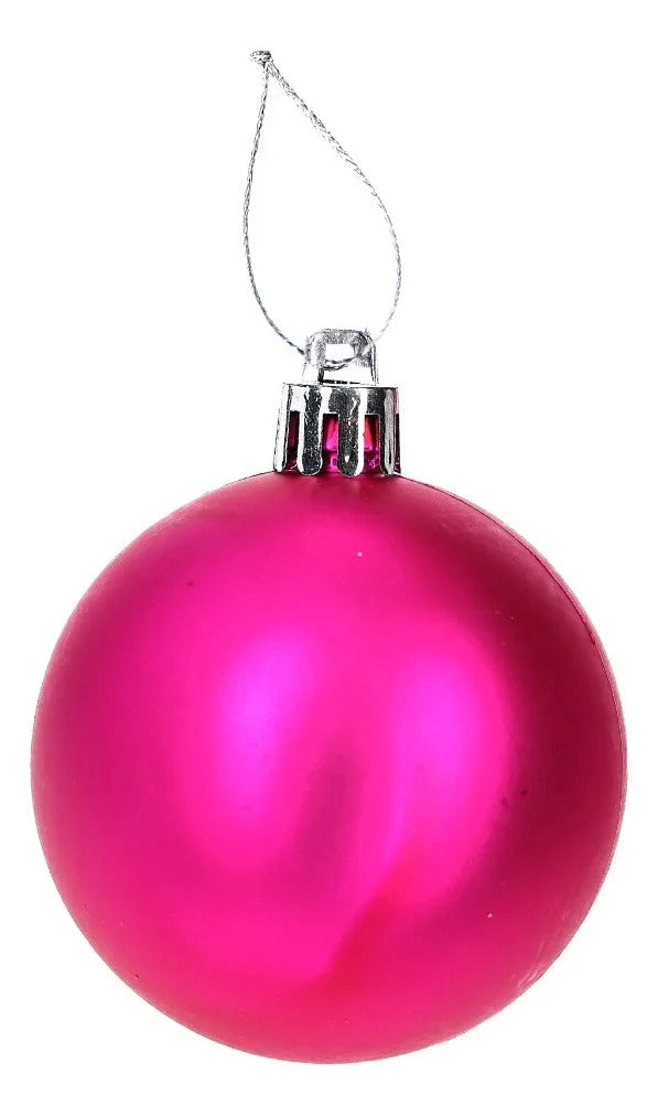 Set Navideño Lluvia 24 Esferas Rosa Mexicano de 6 Cm