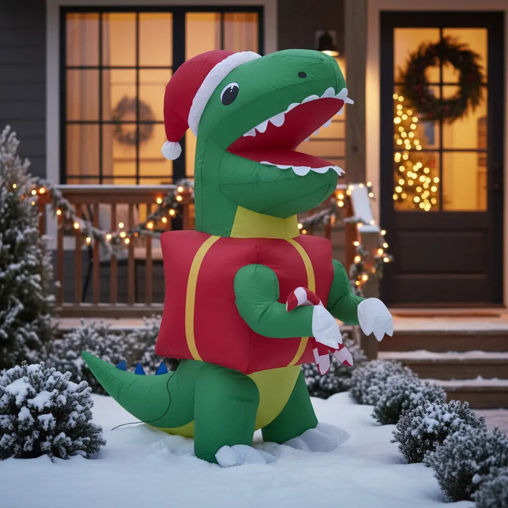 Inflable Navideño Dinosaurio Festivo Con Dulce 180×100×90 Cm