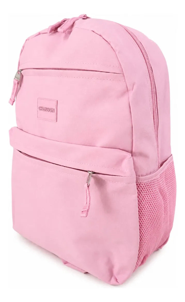 Mochila Juvenil Chenson Rosa Palo Con Bolsillos Laterales