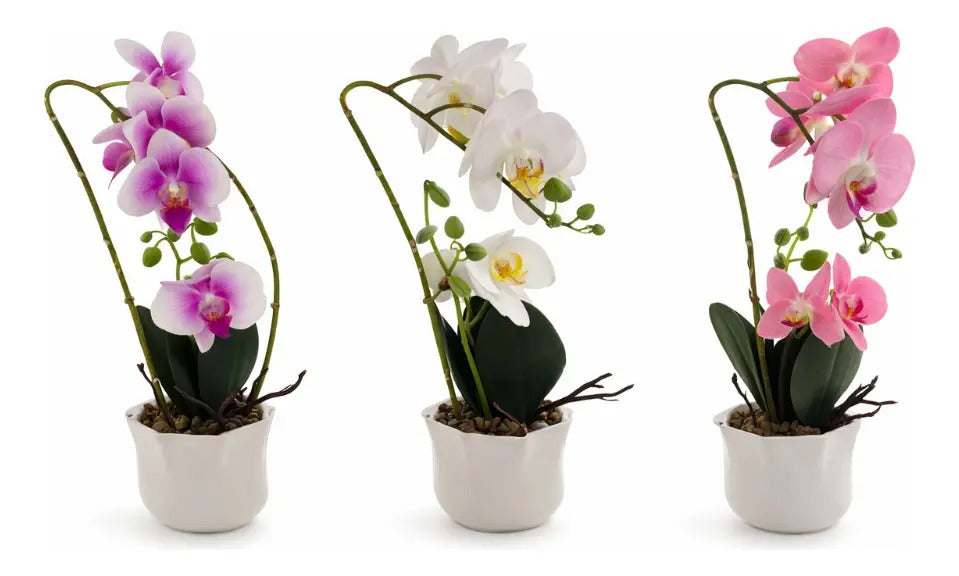 Orquídea Phalaenopsis Artificial En Maceta 3 Colores 42 Cm