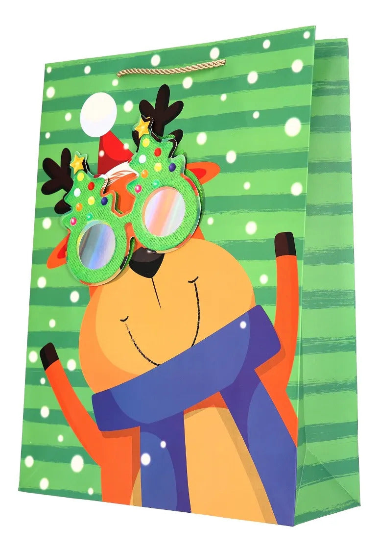 Bolsas de Regalo Navideñas Lluvia Lentes 3D 12 Pzas 42cm
