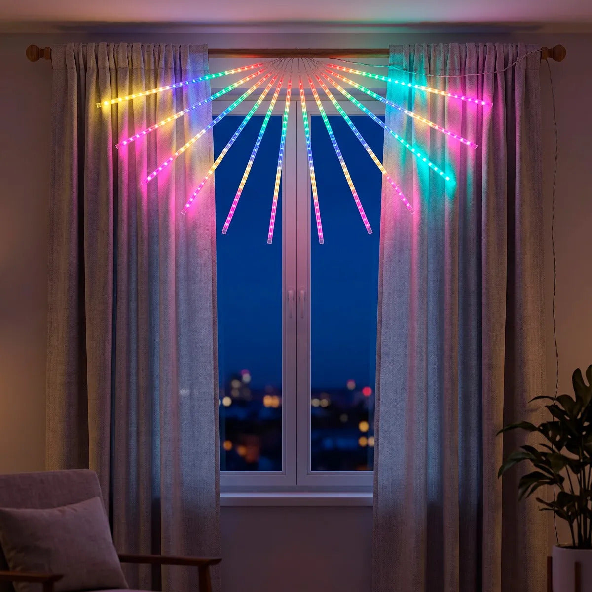 Guía De Luces Tipo Lluvia De Meteoritos 8 Tubos 320 Led