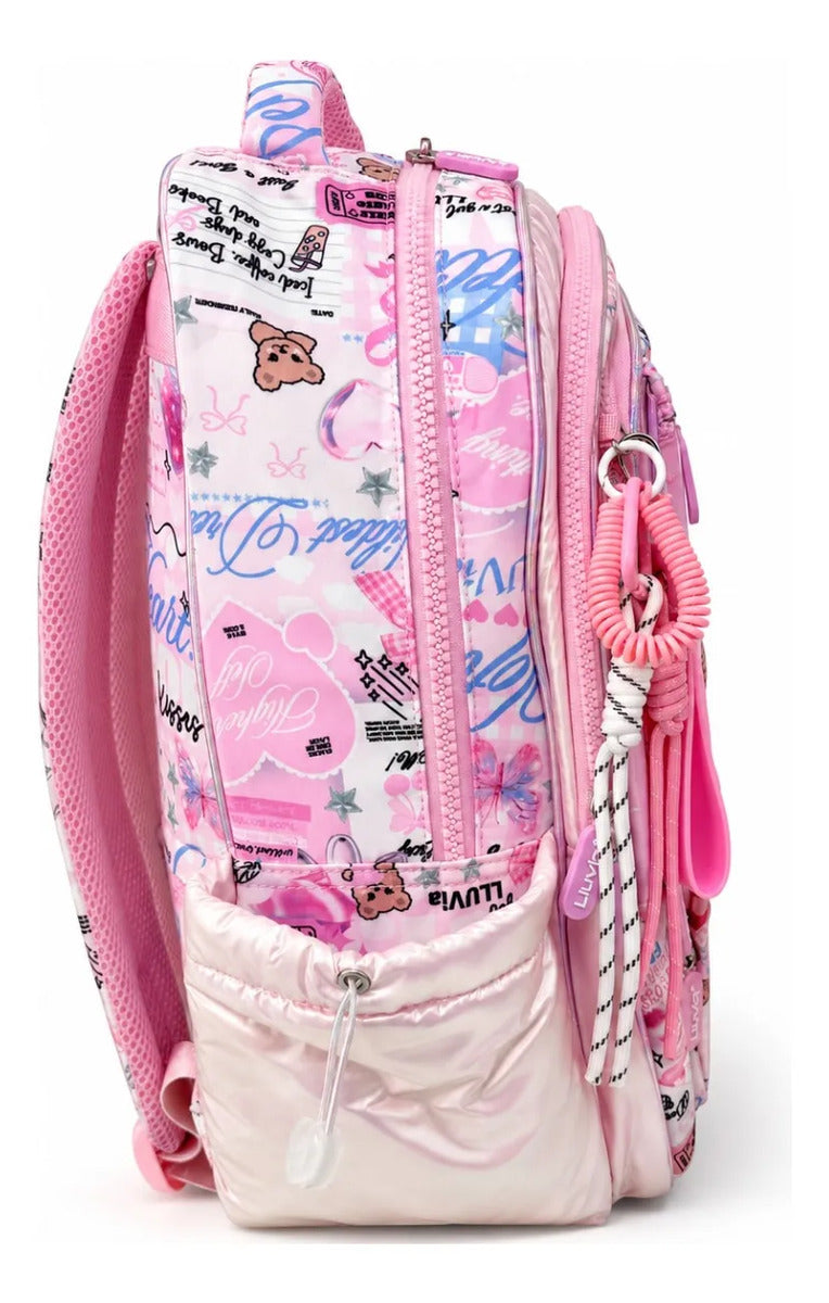 Mochila Escolar Lluvia Rosa Con Blanco Diseño Urban Girl