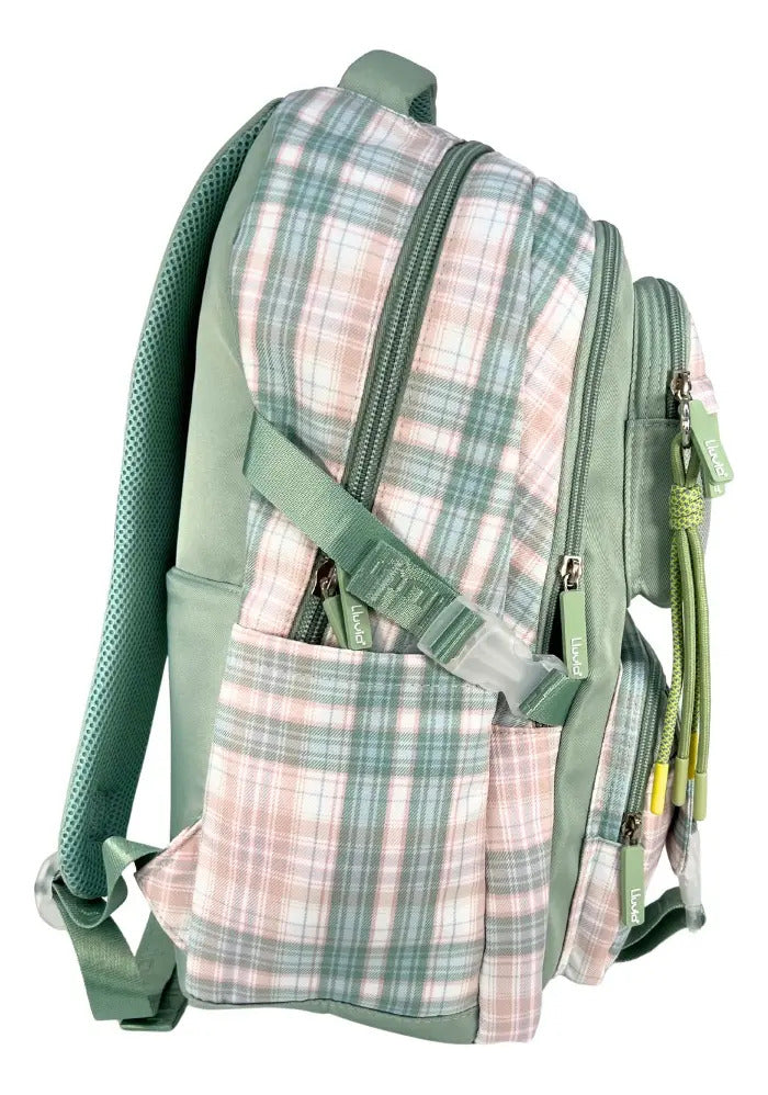 Mochila Juvenil Marca Lluvia Cuadros Verde Rosa