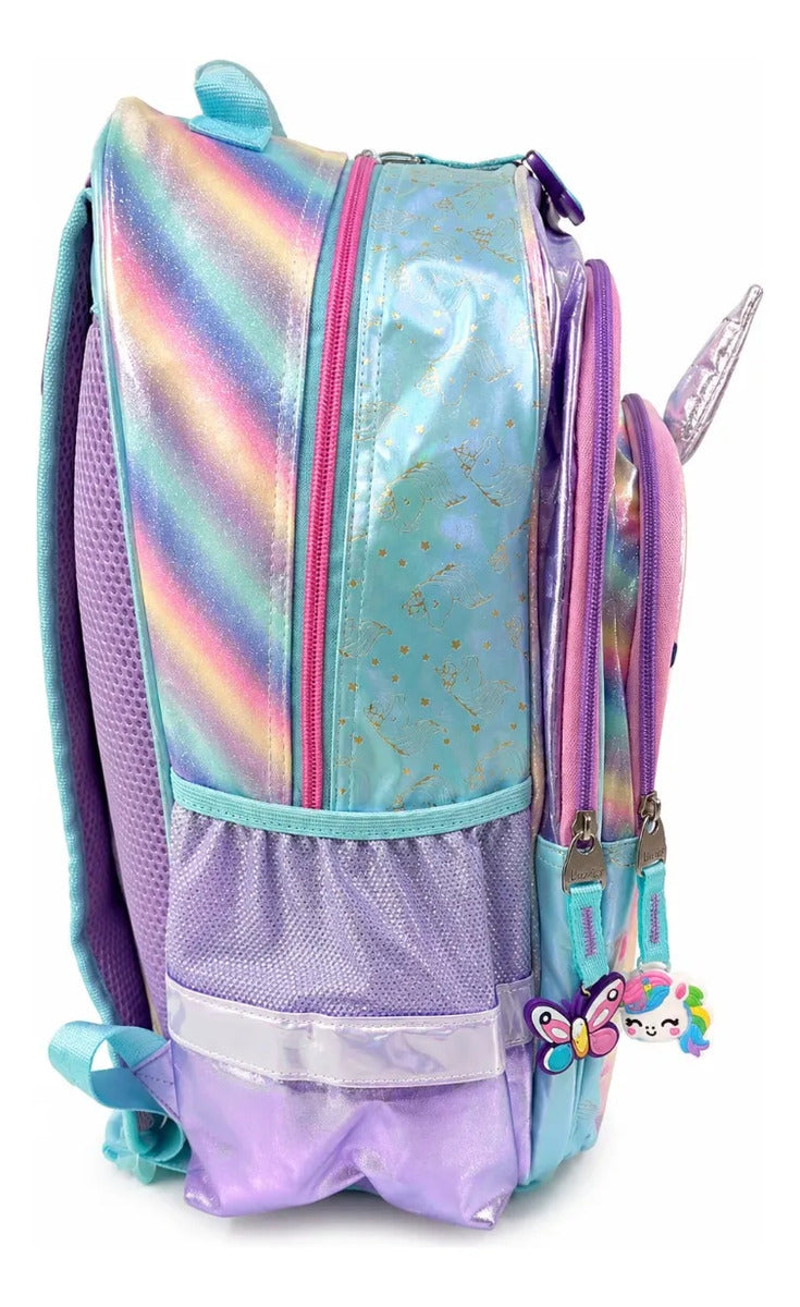 Mochila Escolar Unicornio Lluvia Tornasol Mariposa Monedero