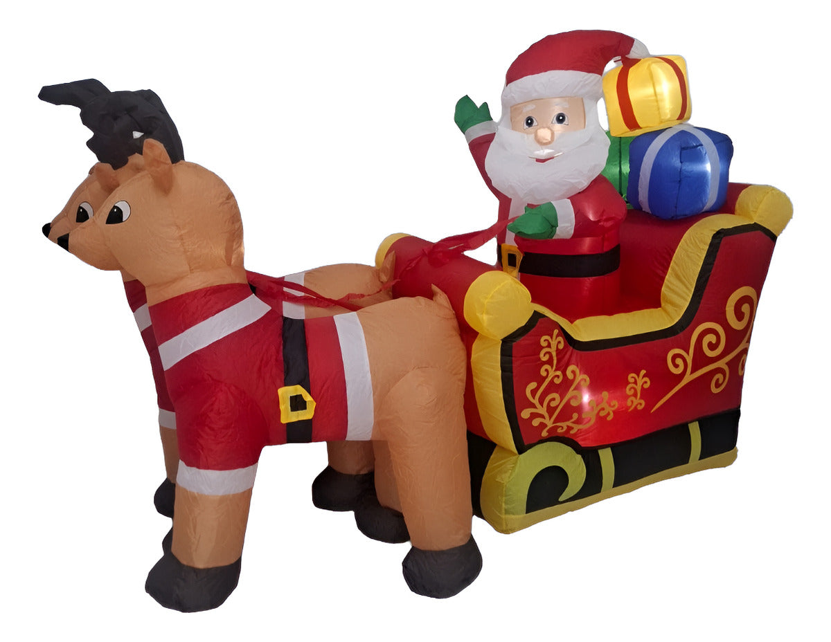 Inflable Decorativo De Navidad Santa Con Renos Marca Lluvia